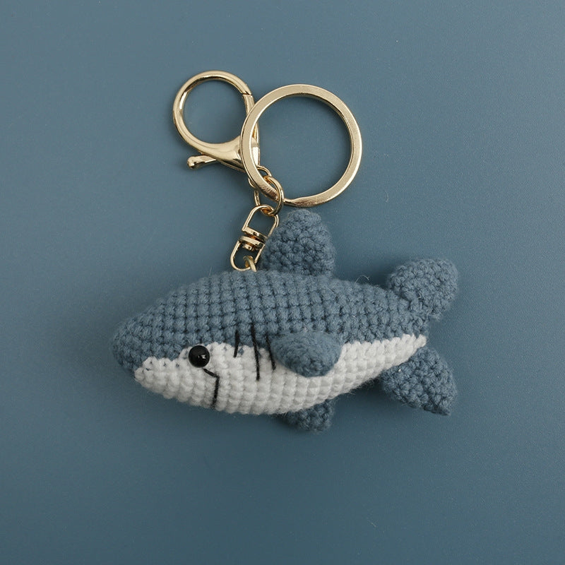 Hand-crocheted mini deep-blue shark keychain