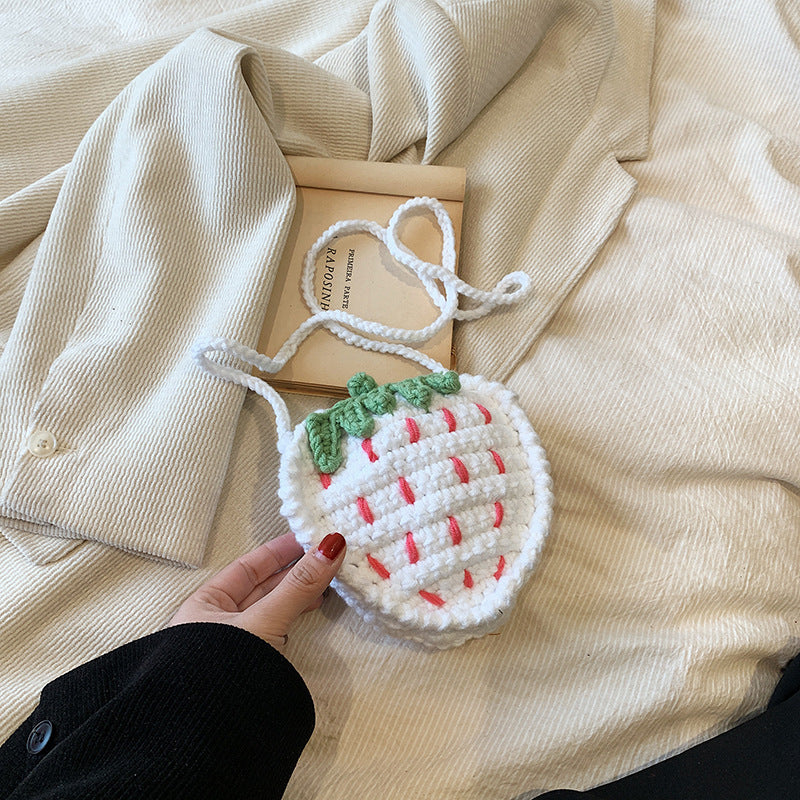 Hand-crocheted white strawberry wallet