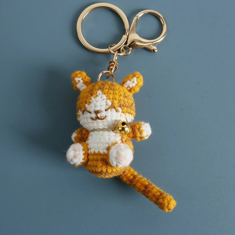 Handmade yellow smiling kitten keychain