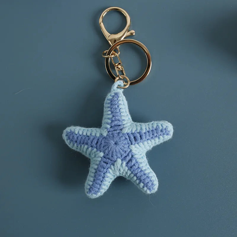 Handmade blue starfish keychain
