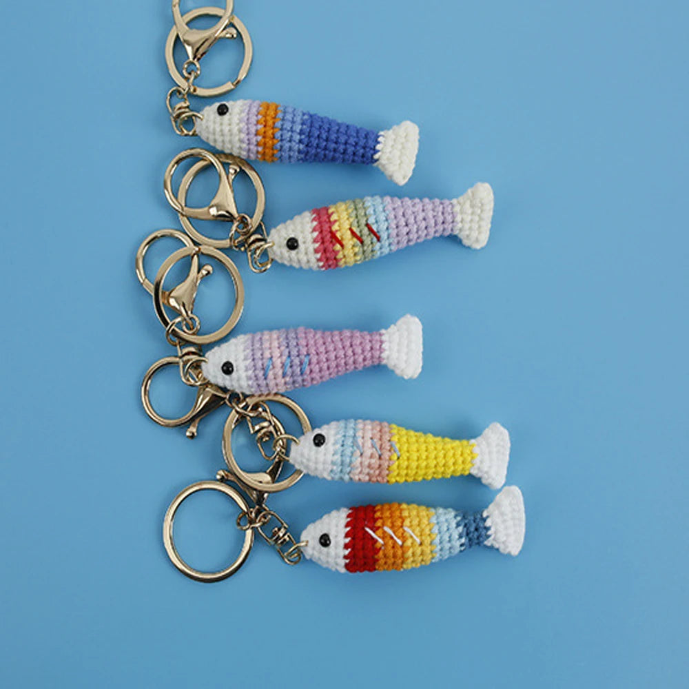Handmade crochet rainbow mini fish keychain