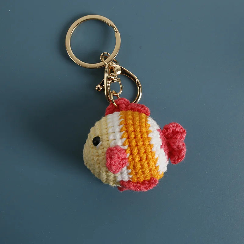 Knitting Goldfish Keychain Creative Clown Fish Crochet Keychains Knitted Small Fish Pendant Keychain Custom Keys Accessories - ZJJKR03873