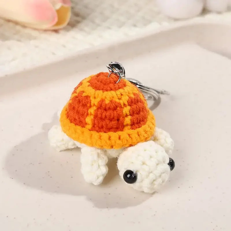 Handmade orange turtle keychain