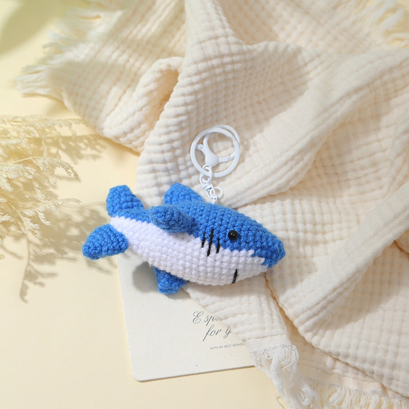 Hand-crocheted mini shark keychain