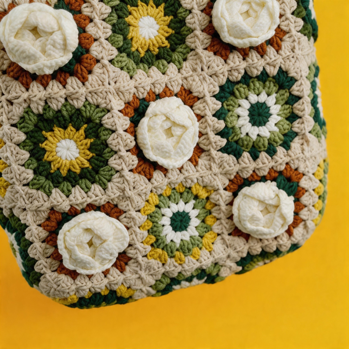 Hanmade Crochet Bags - White Rose &Green