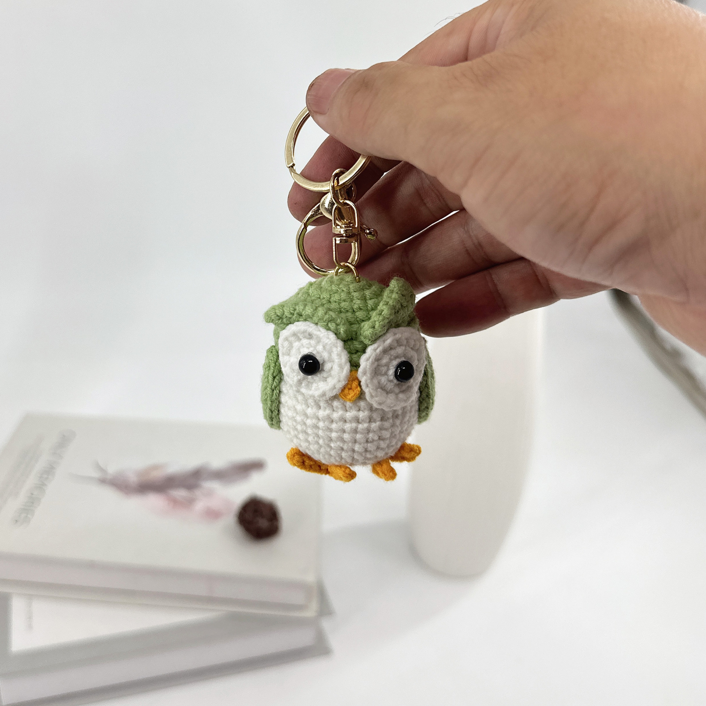 Handmade male owl keychain