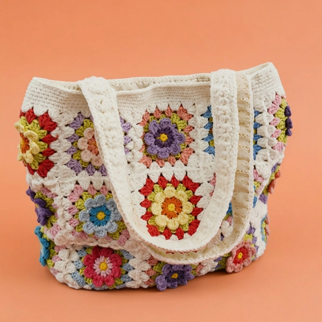 Handmade Crochet Bags- Colourful flowers