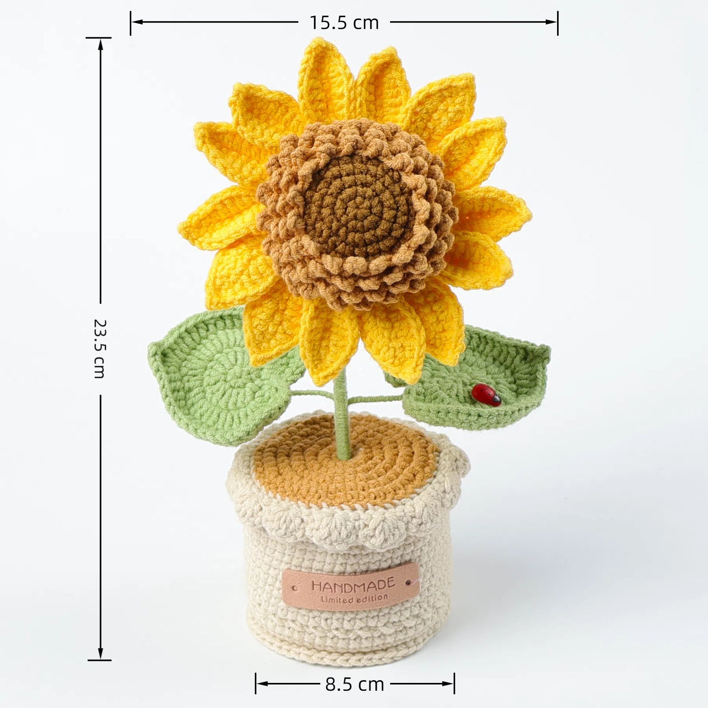 Handmade Crochet Sunflower (Bigger- a ladybird on a leaf)