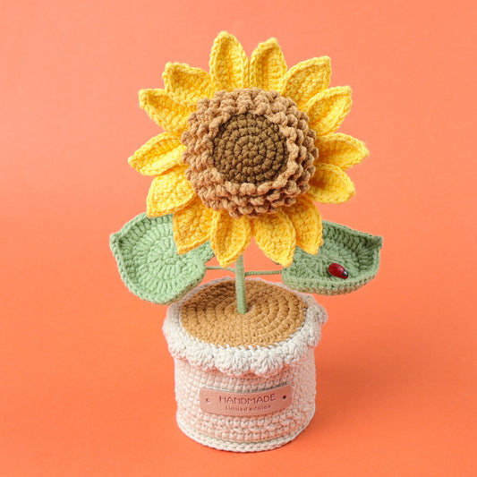 Handmade Crochet Sunflower (Bigger- a ladybird on a leaf)