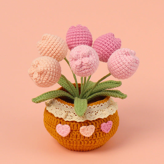 Handmade Crochet Flowers - Tulips (pot base)