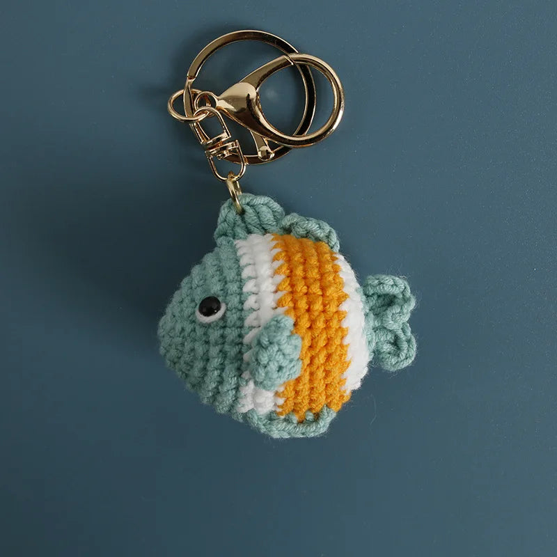 Knitting Goldfish Keychain Creative Clown Fish Crochet Keychains Knitted Small Fish Pendant Keychain Custom Keys Accessories - ZJJKR06539