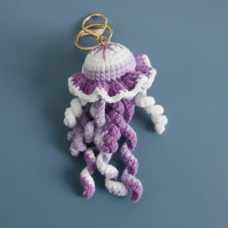 Handmaking Marine Animal Series Crochet Keychain Funny Crab Keyrings Knitted Jellyfish Keychain Cute Goldfish Custom Keyrings - ZJJKR02180