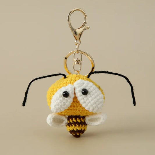Handmade big‑eye bee keychain