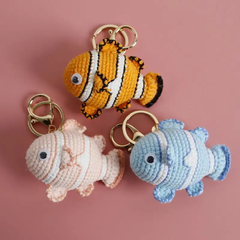 Knitting Goldfish Keychain Creative Clown Fish Crochet Keychains Knitted Small Fish Pendant Keychain Custom Keys Accessories - ZJJKR04762
