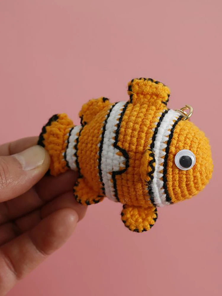 Knitting Goldfish Keychain Creative Clown Fish Crochet Keychains Knitted Small Fish Pendant Keychain Custom Keys Accessories - ZJJKR03871