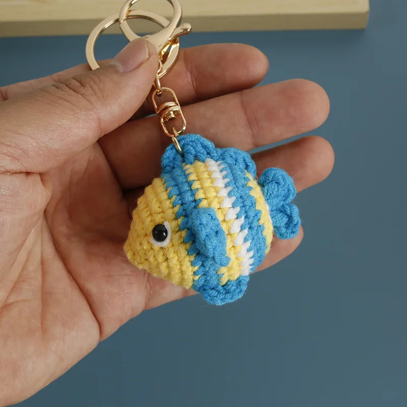 Knitting Goldfish Keychain Creative Clown Fish Crochet Keychains Knitted Small Fish Pendant Keychain Custom Keys Accessories - ZJJKR03872