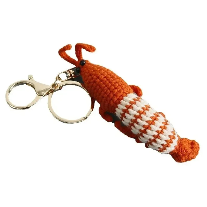 Handmade knitted cartoon shrimp keychain