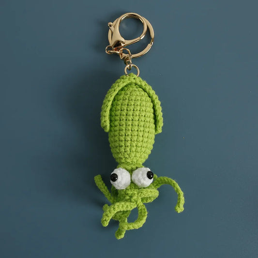 Handmade crochet green squid keychain