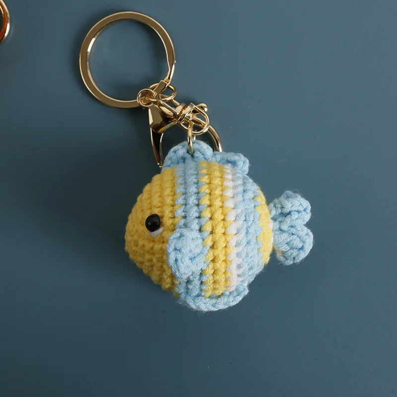 Knitting Goldfish Keychain Creative Clown Fish Crochet Keychains Knitted Small Fish Pendant Keychain Custom Keys Accessories - ZJJKR03870