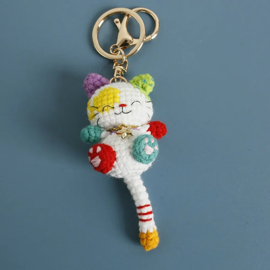 Handmade colorful smiling kitten keychain