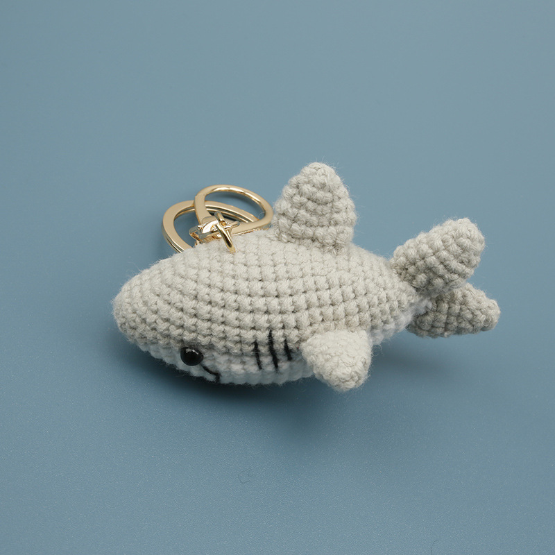 Hand-crocheted mini gray shark keychain