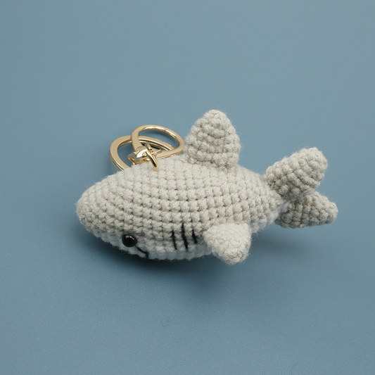 Hand-crocheted mini gray shark keychain