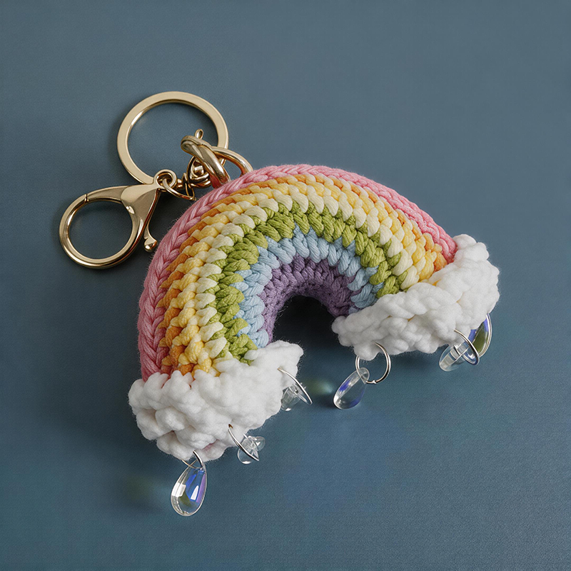 Handmade Crochet Keyring- Rainbow