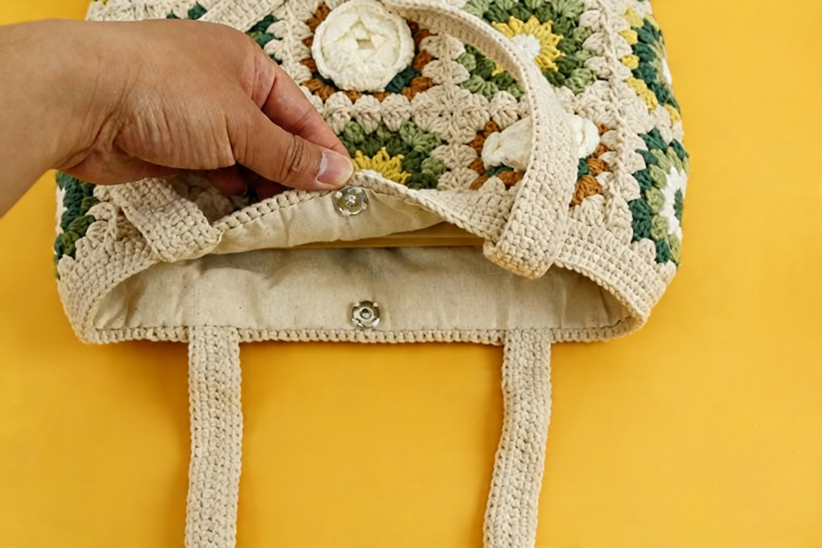 Hanmade Crochet Bags - White Rose &Green