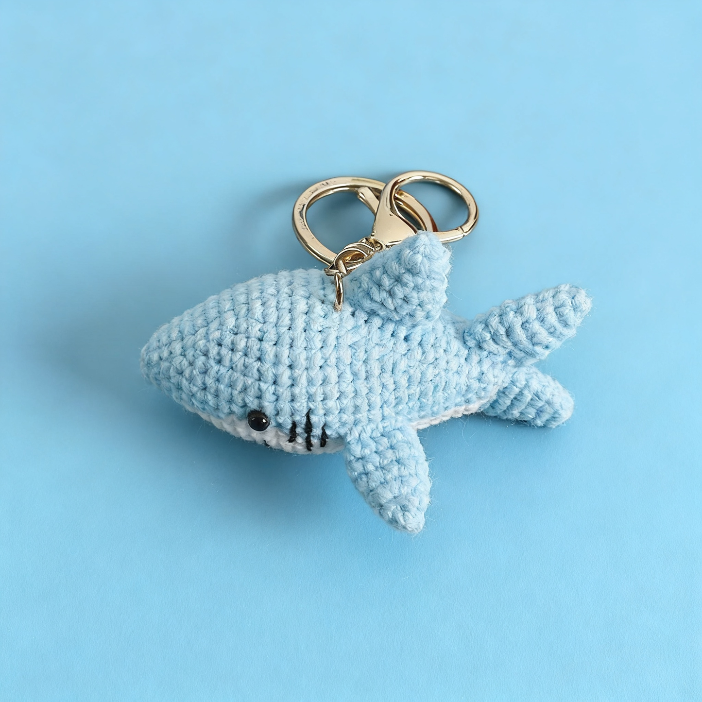 Handmade light blue shark keychain